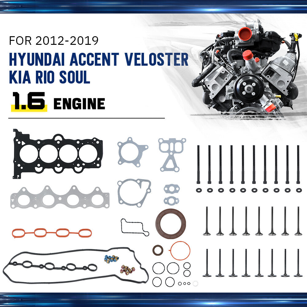 Head Gasket Set Bolt Intake Exhaust Valve For 12-19 for Hyundai for Kia Accent Rio 1.6L