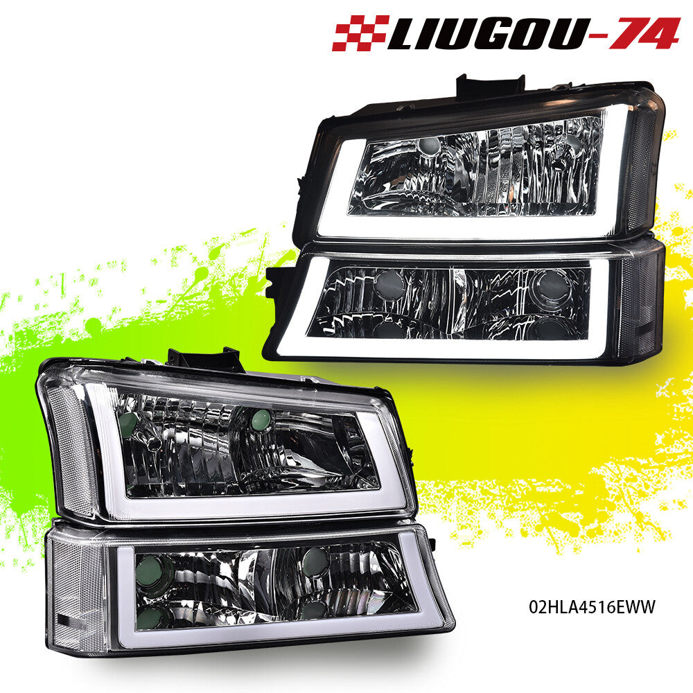 Transparent chrome headlights with LED DRLs + taillights suitable for 03-06 Silverado/Avalanche