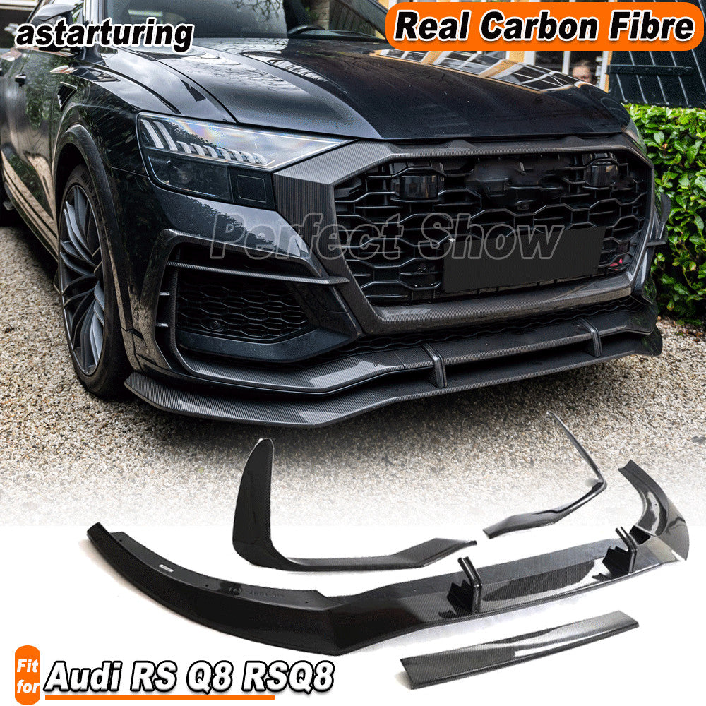 Fit for Audi RS Q8 RSQ8 2021-24 Real Carbon Fiber Front Bumper Lip Chin Spoiler