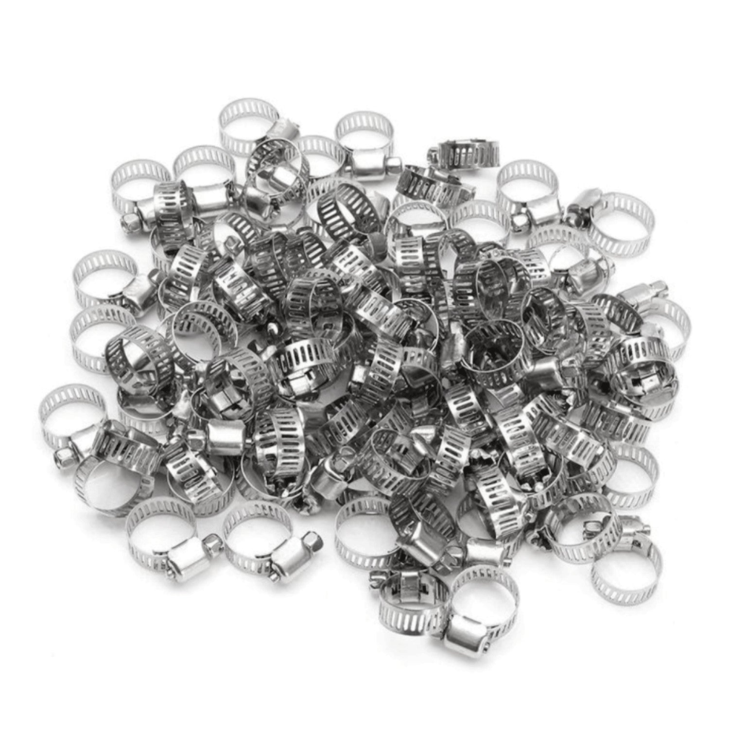 50-pack 304ss hose clamps, 3/8 to 5/8 inch adjustable steel strap worm clamps, universal, new.