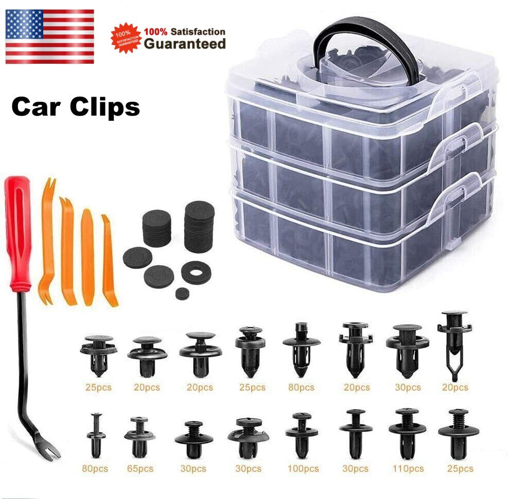 680-piece pack of automotive fastener clips, automatic fastener pushers, decorative clips, rivet pins, bumper clips