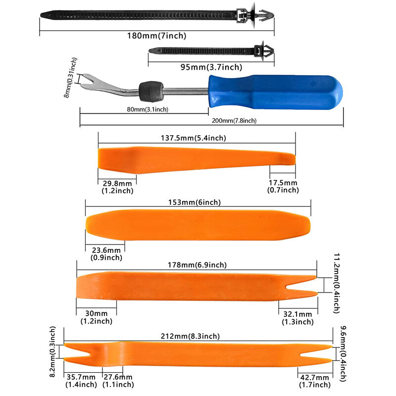 1295-piece set of universal automotive body rivets, bumper panel fasteners, and clips with tools.