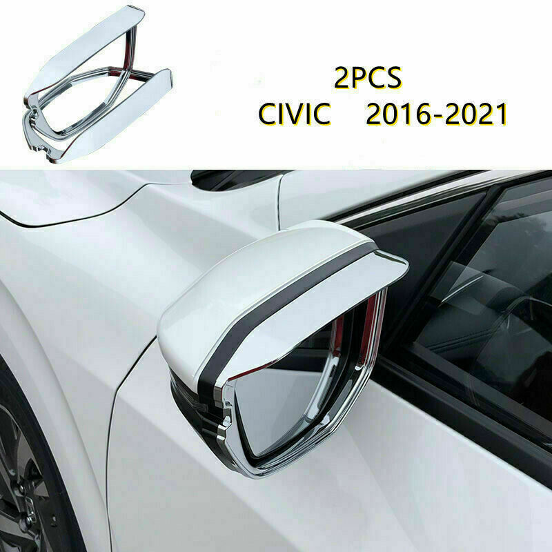Chrome Rearview Side Mirror Rain Eyebrow Cover Trims for Honda for Civic 2016-2021