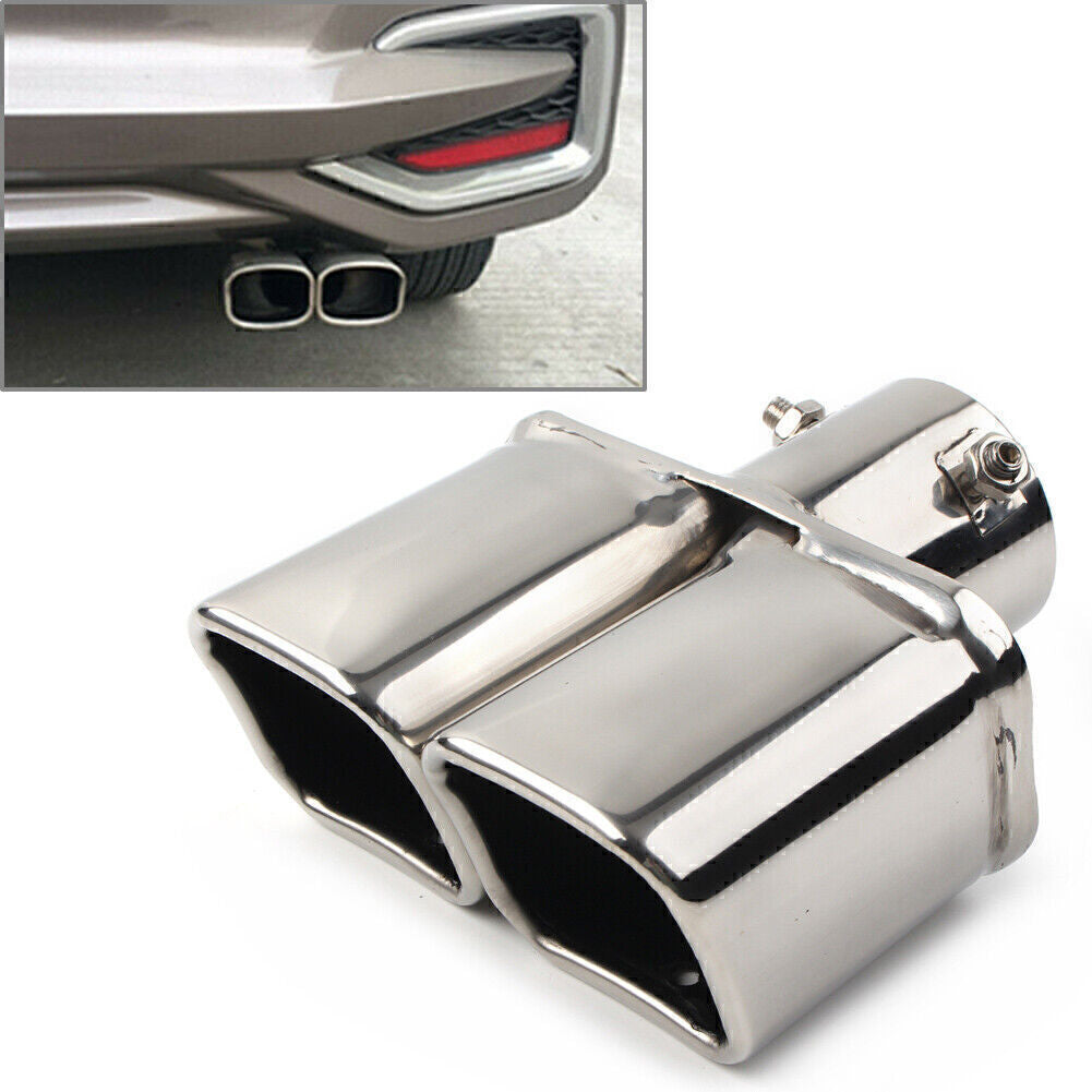 Universal 63mm Tail Muffler Rear Exhaust Silencer Pipe Tip Dual Outlet Stainless