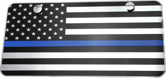 Car license plate frame cover with chrome black and blue American flag for Cadillacs