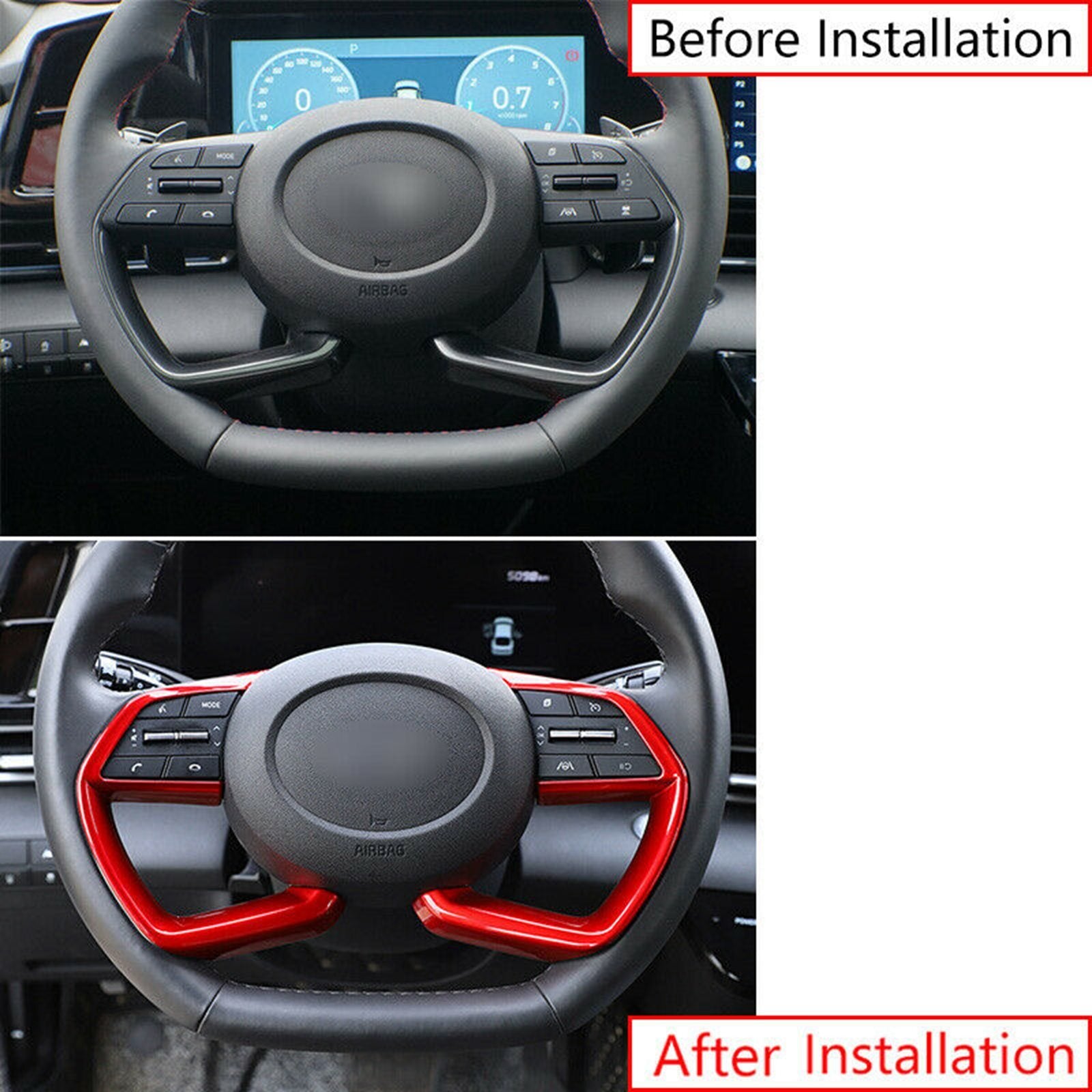 2PC Fit for Hyundai for Elantra 2021-2022 Glossy Red Steering Wheel Switch Cover Trim AT