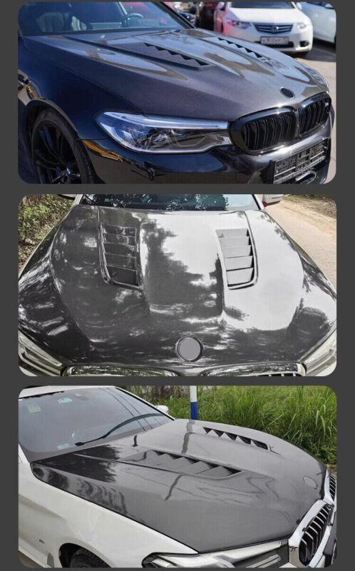Enginne carbon fiber front hood panel protective cover for BMW G30, G38, and F90 (2018-2024).