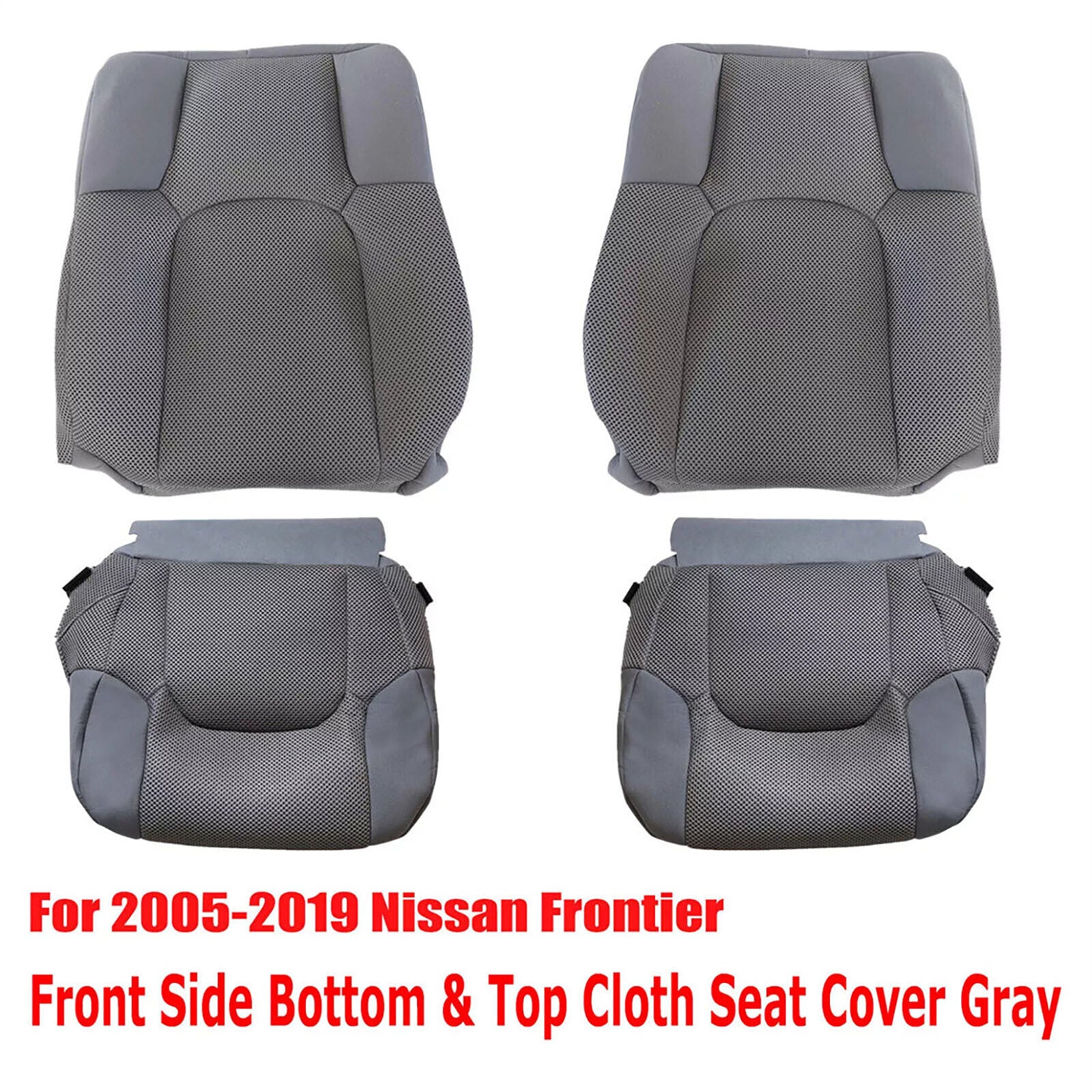 4PCS for Nissan Frontier 05-19 DriverPassenger Bottom-Top Cloth for Seat Cover Gray