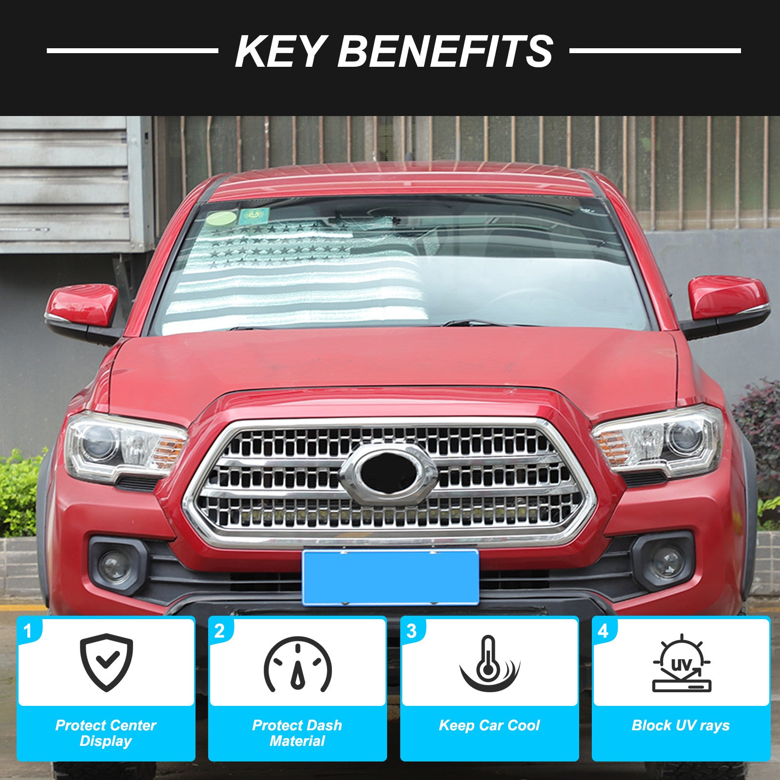 American Flag Windshield Sunshade UV Block Cover for Toyota Tacoma 2016-2022 1X