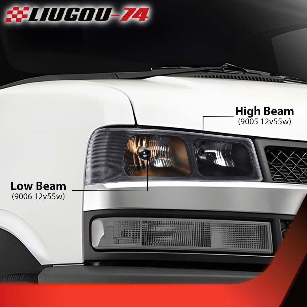 Pair of headlights with clear lenses for 2003-2019 for Chevrolet Express for GMC Savana Vans.