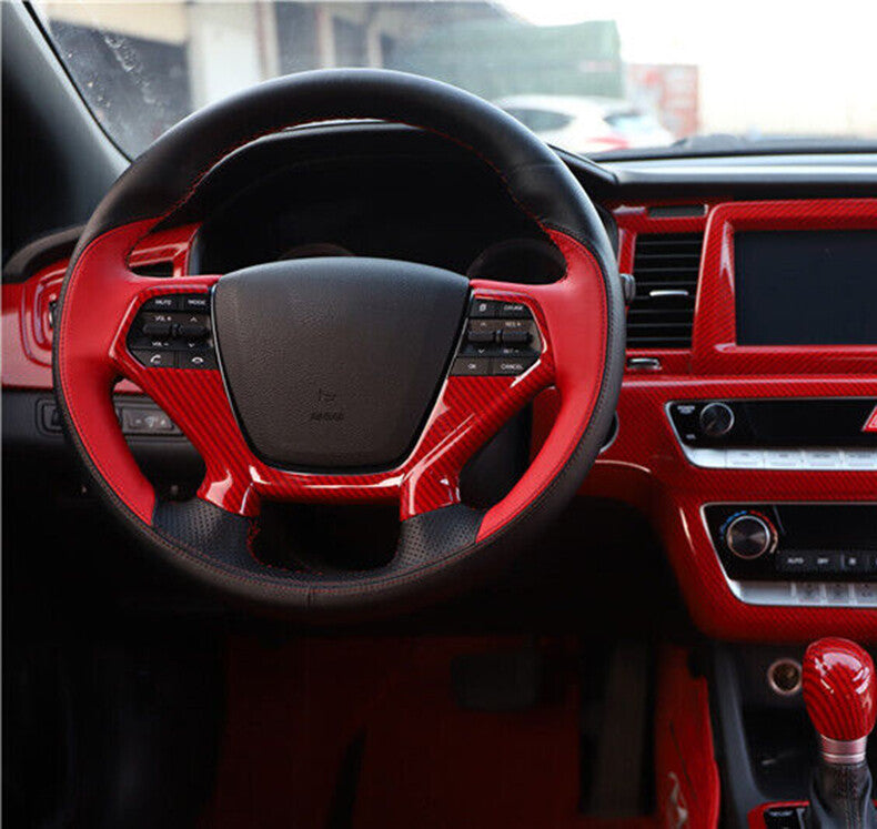 for Hyundai Sonata 2015-2019 Red Carbon Fiber Steering Wheel Frame Cover Trim
