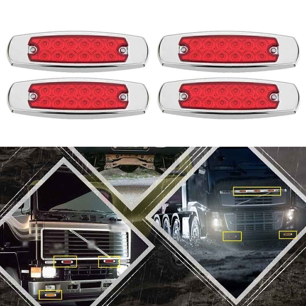 4x Red 12LED Sealed Side Marker Clearance Light Fish Shape For Truck Trailer RV