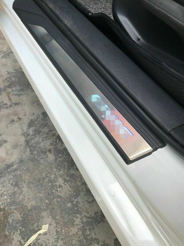 4P for Honda for Civic 2022-2023 Silver LED Side Door Sill Scuff Plate Guard Covers