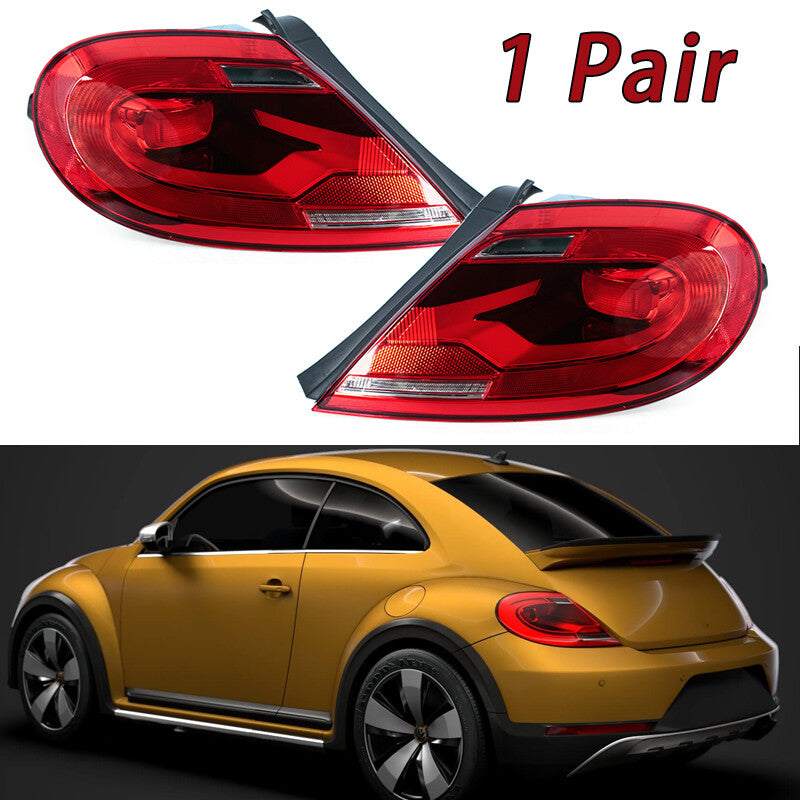 A pair of taillight covers with LED rear brake lights (DRL) for Volkswagen Beetle 2013-2020.