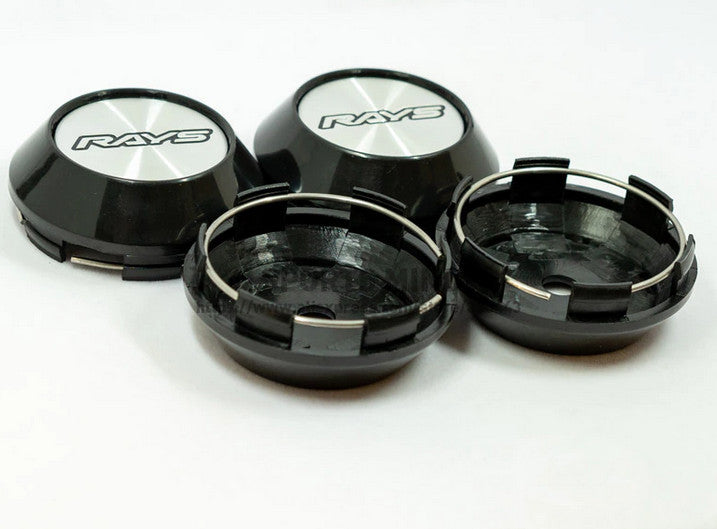 4-piece set of 68mm light badge wheel center caps, hub caps, and rim caps in silver and black TE37