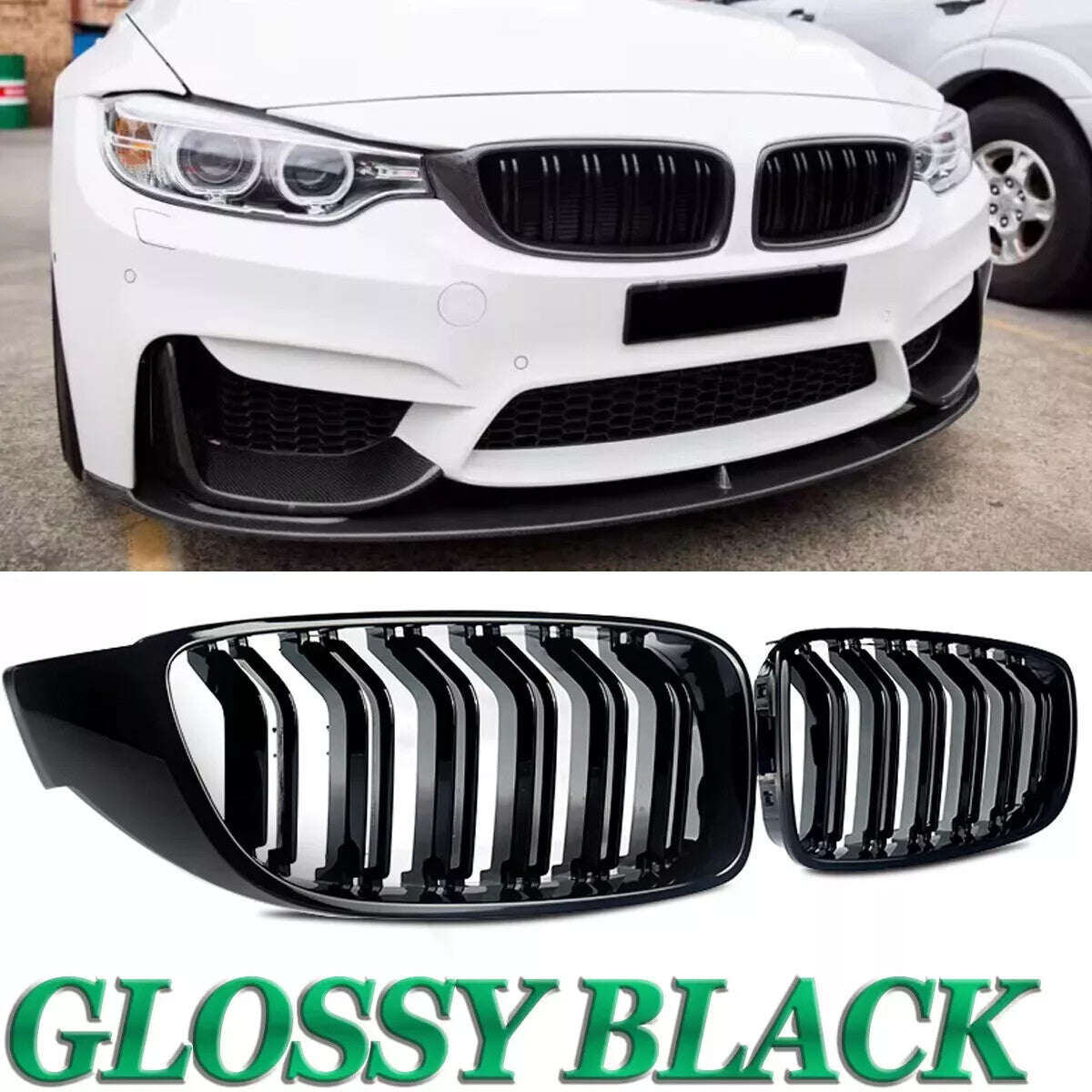 for BMW 4 Series F32 F33 F36 F82 F80 Gloss Black Kidney Grille Dual Slat Grill
