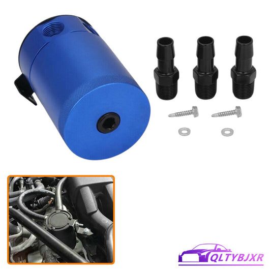 3 Port Oil Catch Can Tank Reservoir Air-Oil Separator Baffled Aluminum Blue