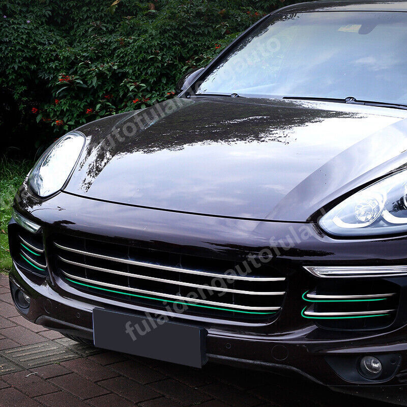 7x for Porsche for Cayenne 2015-17 Chrome Steel Front Grilles Grill Cover Strip Trim