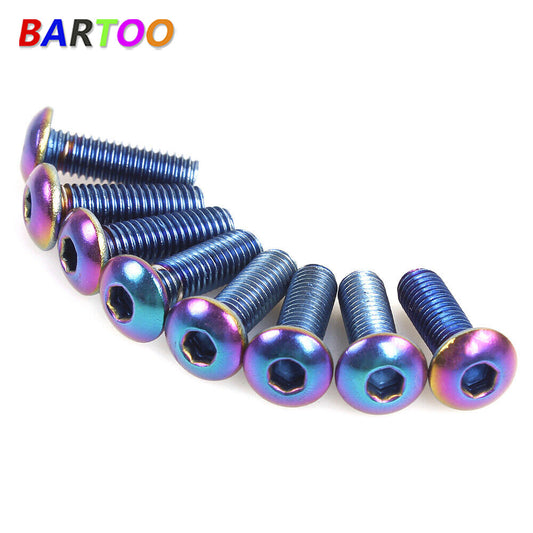Neo Chrome 8PCS Racing Car Steering Wheel Screw Kit M5x0.8 Bolts Round Head