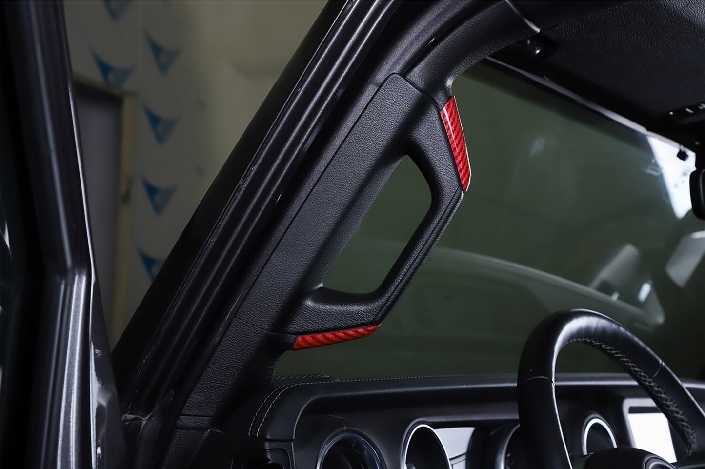 Red Carbon Fiber A/B-Pillar Handle Decor Cover Trim for Jeep for Wrangler JL JT 18+
