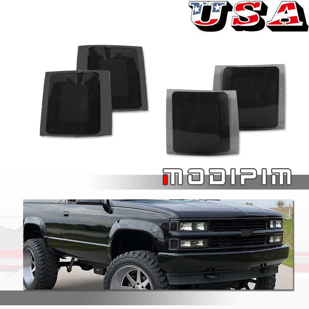 Smoked front corner side marker light kit for 94-00 for Chevrolet and for GMC C/K pickup trucks.
