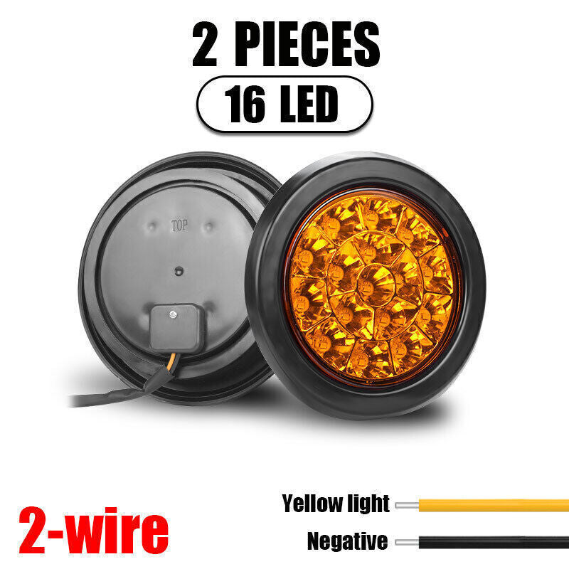 2X 4INCH Round Yellow 16 LED Truck Trailer Van Brake Stop Turn Signal Tail Light