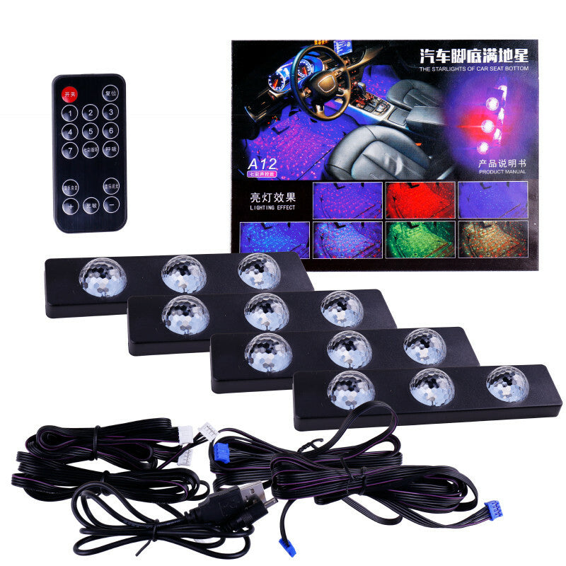 Car RGB Atmosphere Light Modification USB Sole Lamp Star Colorful Voice Control