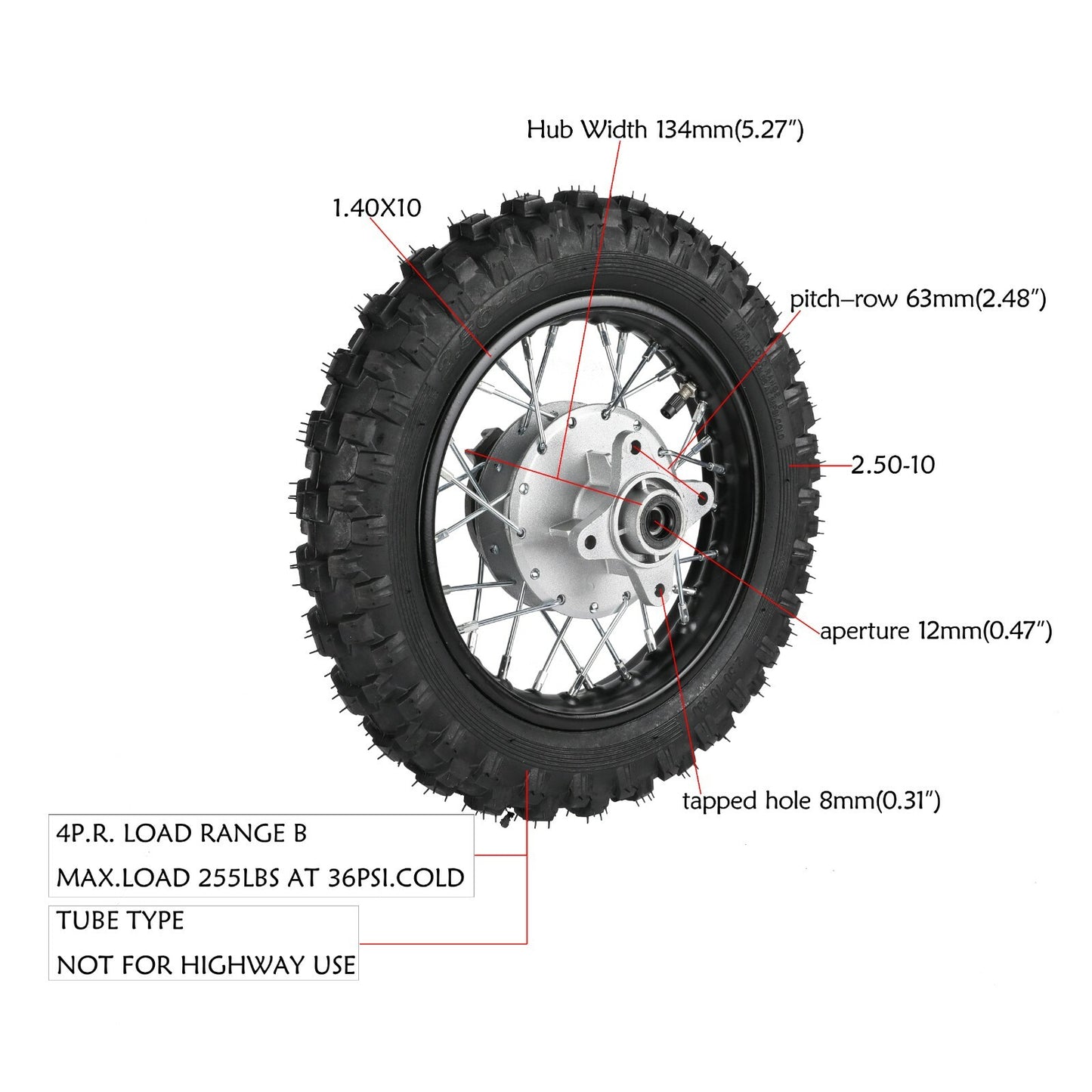 2.50 - 10 Front and rear tires, rims, 420 sprocket, Fo sprocket, for Honda CRF50 XR50 Dirt bicycle SSR