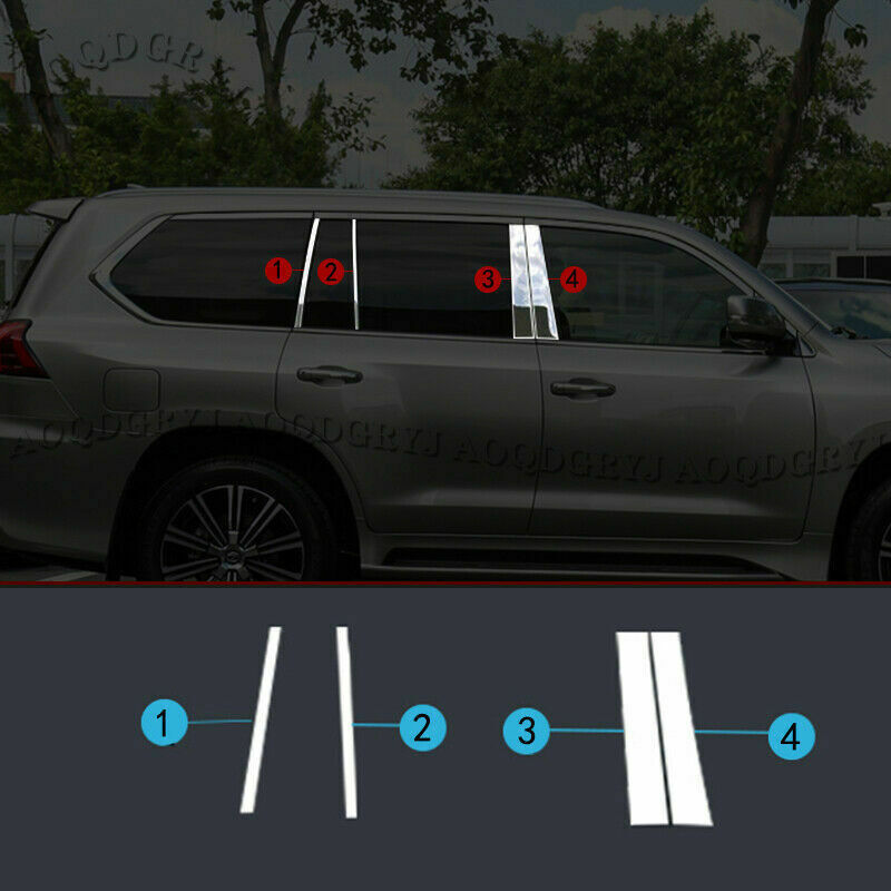 for LEXUS LX570 2016-2021 Chrome Window Pillar Post Panel Cover Stainless Trims