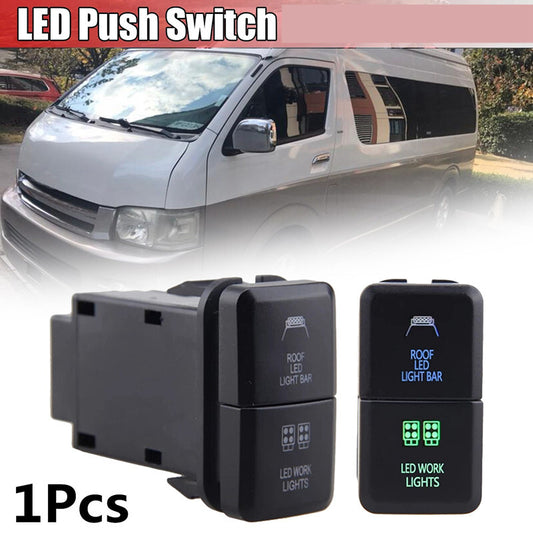 12V Car Dual LED Light Bar Blue/Green On-Off Push Switch Button For Landcruiser