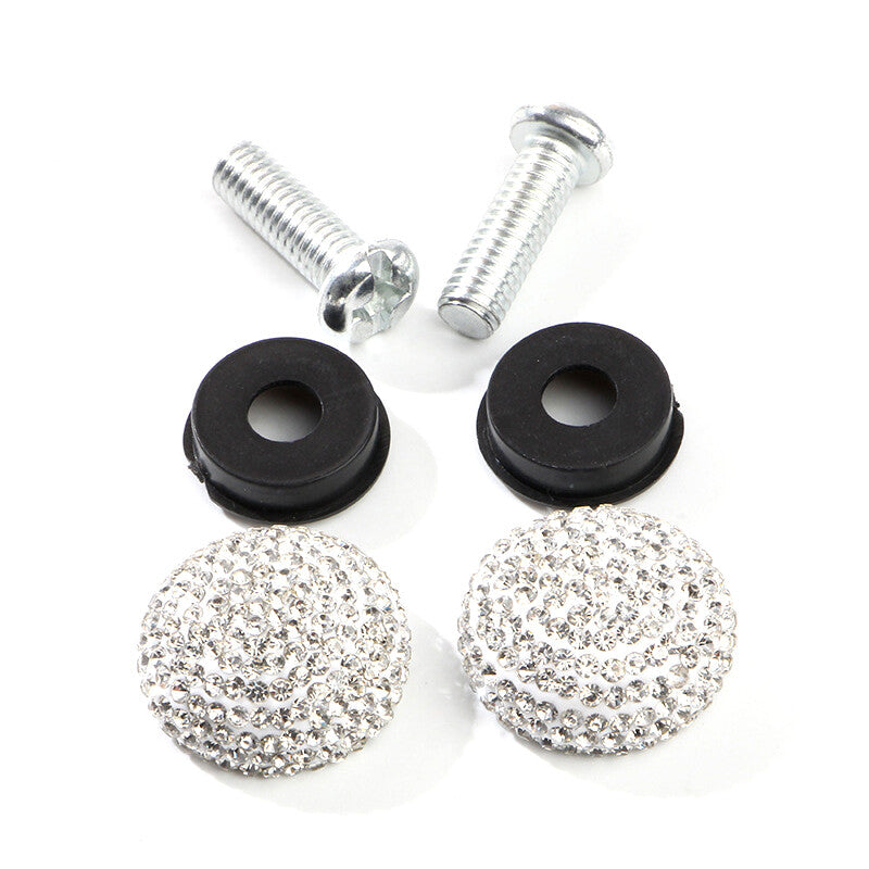 2-Piece Diamond Sparkling Cap Automatic Screw Bolt Cap Crystal Sparkling License Plate Frame