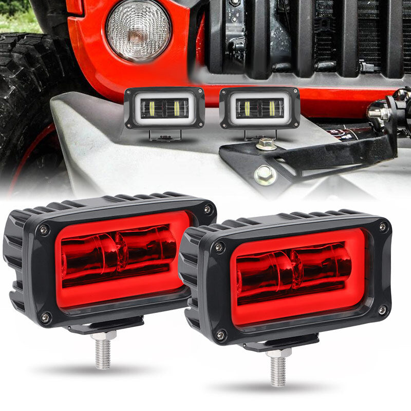 2X 4Inch Red Halo LED Work Light Bar 8D Pods Fog Driving Headlight Offroad Truck