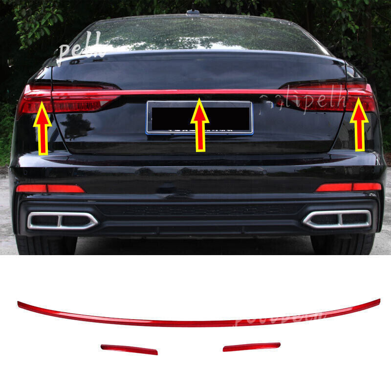 for Audi A6 C8 2019-23 Red Steel Rear DoorTail Light Molding Trim Strip Cover3