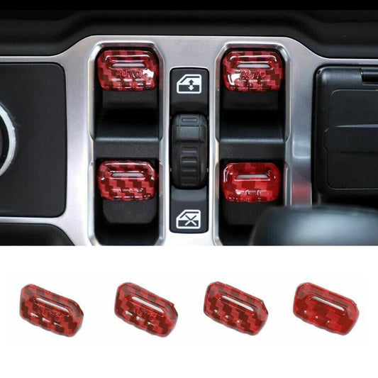 Suitable for 18-23 for Jeep for Wrangler JL ABS red carbon fiber window lift switch adjustment button decoration