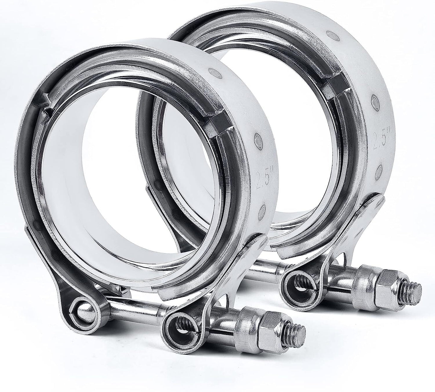 2.5-inch quick-release V-band flange clamp for turbo exhaust pipes made of T304 milk steel.