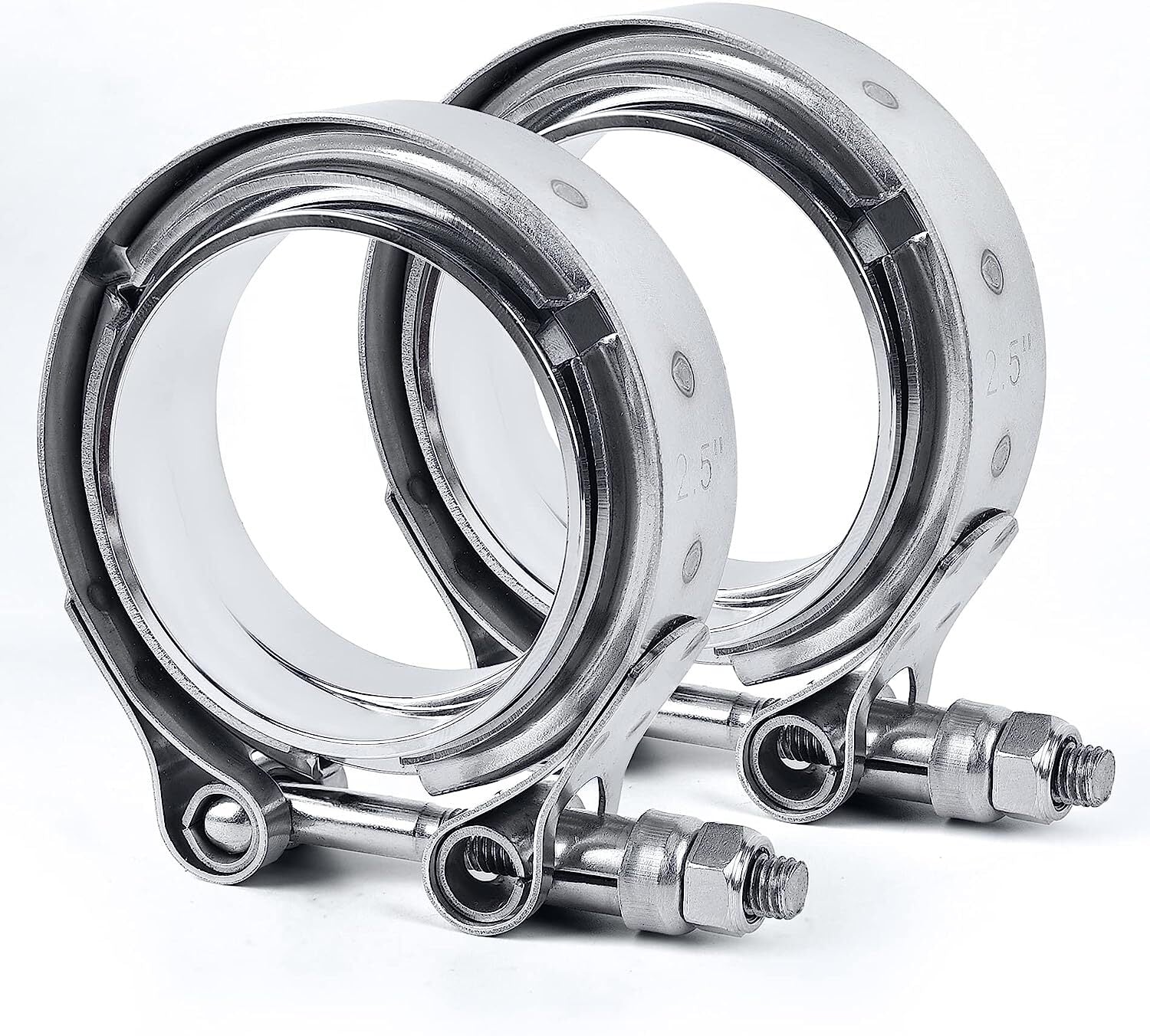 2.5-inch quick-release V-band flange clamp for turbo exhaust pipes made of T304 milk steel.