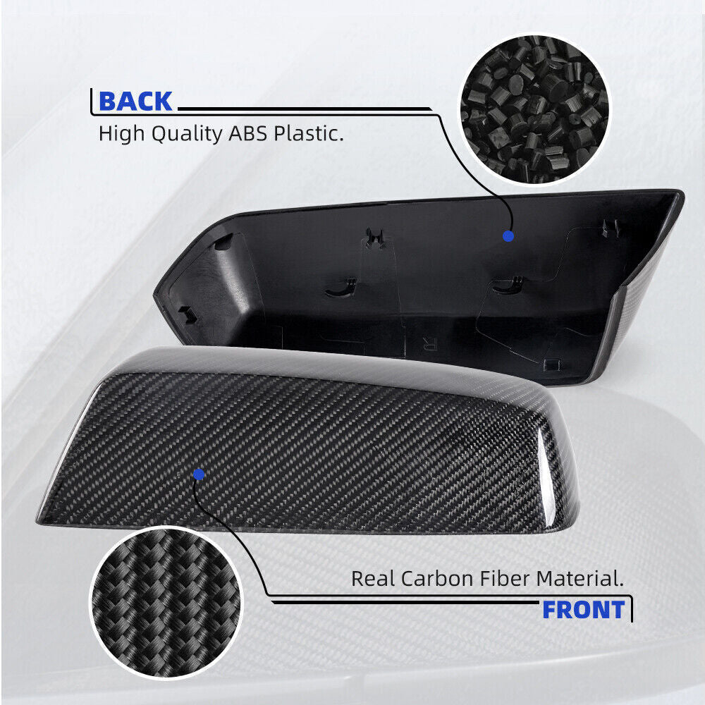 2PCS Glossy Real Carbon Fiber Mirror Cover Caps For Silverado for Sierra 2014-2019