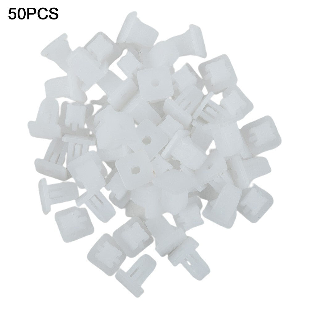 50-piece pack of rivet clips, square fasteners, automotive plastic category, white mudguard panel