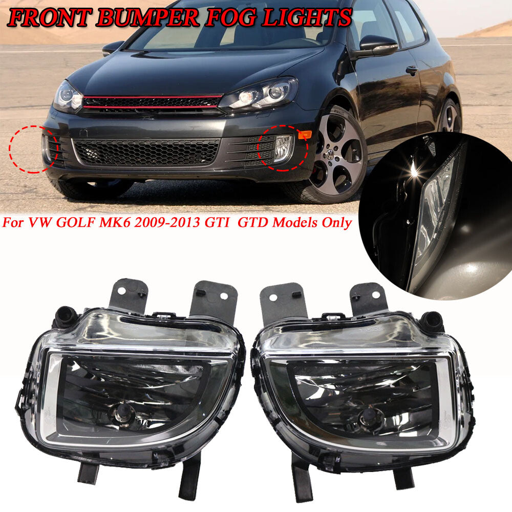 2-piece front bumper fog light clear for 2009-13 for Volkswagen for Golf GTI GTD L+R