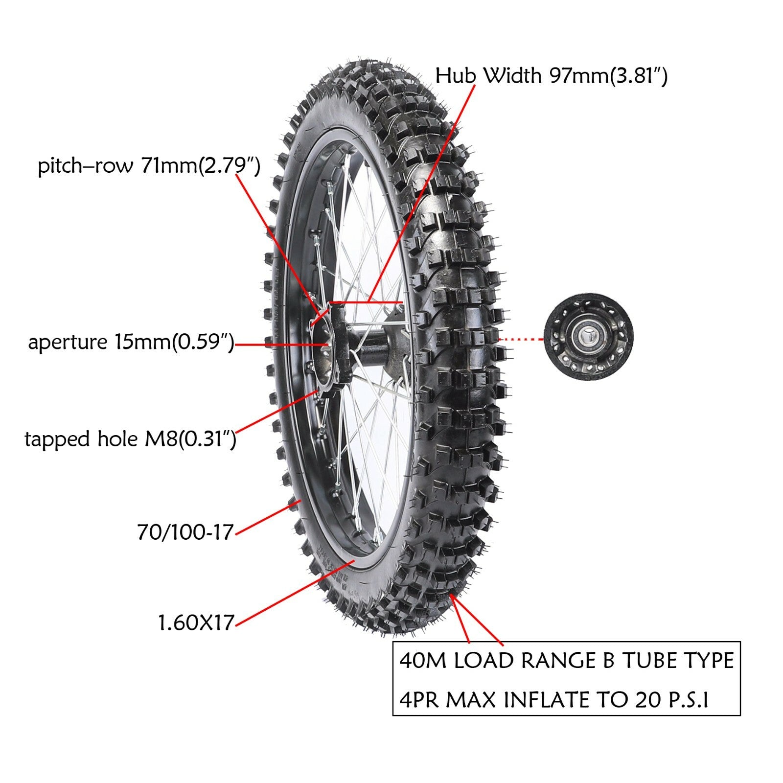 70/100-17 Front Wheel Tyre Rim Pit Dirt Bike Thumpstar 110cc 125cc Big Wheel 160