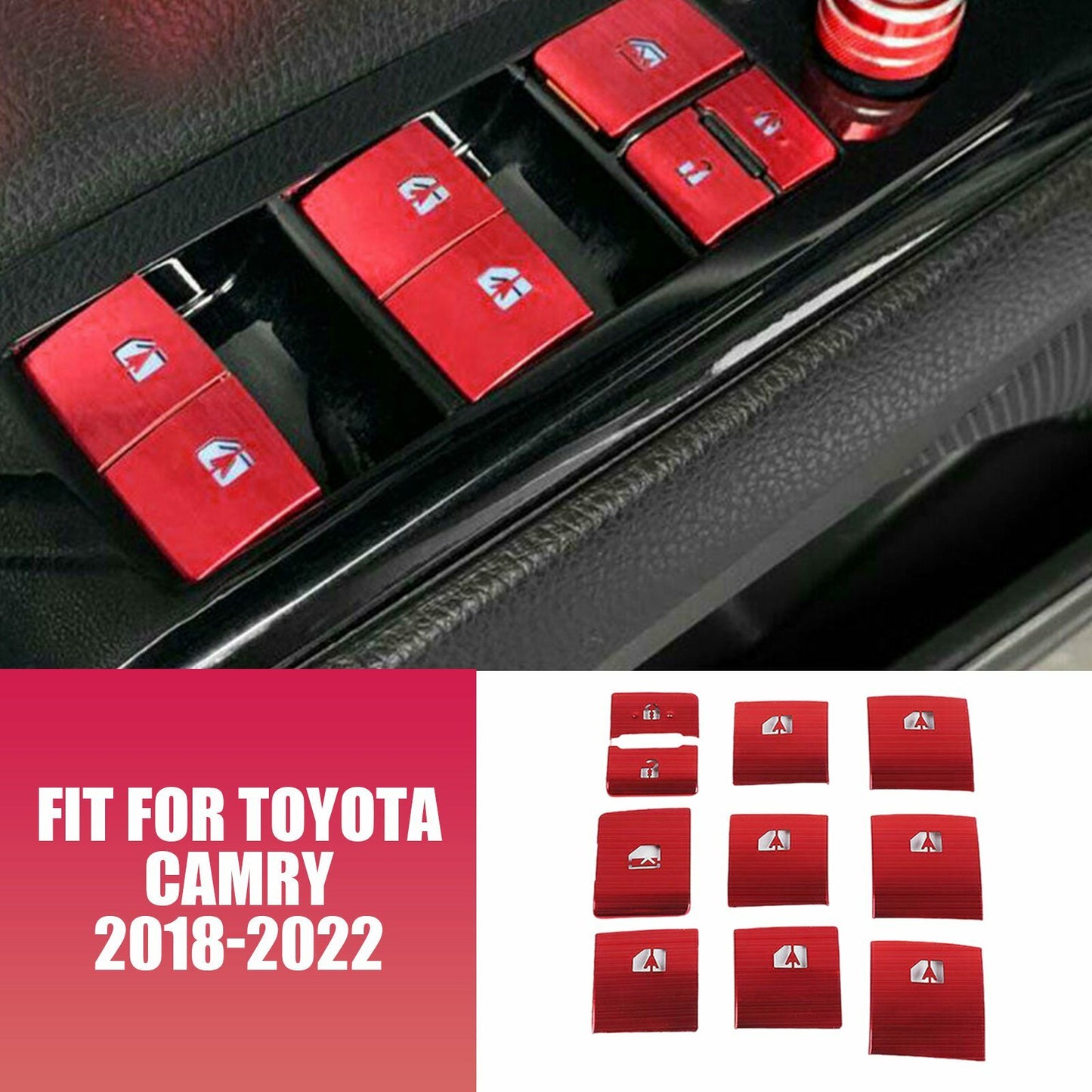 10X Aluminum Window Lift Panel Switch Sticker Trim Fits for Toyota for Camry 18-22 AT
