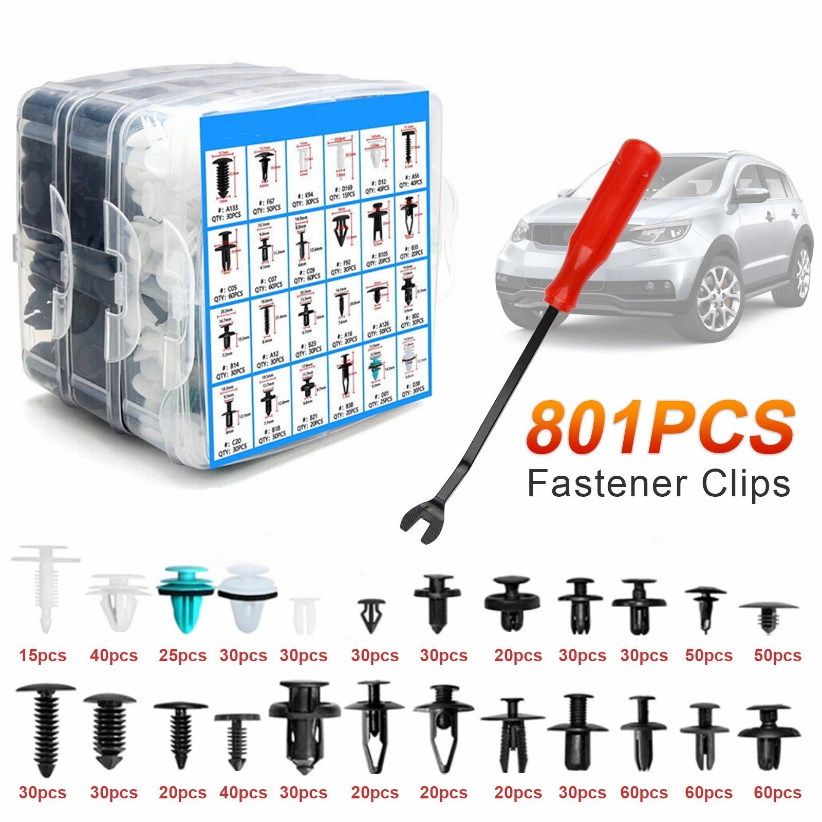 Automotive retaining clips, automatic fasteners, push-button decorative clips, rivet pins, bumper 801P box set