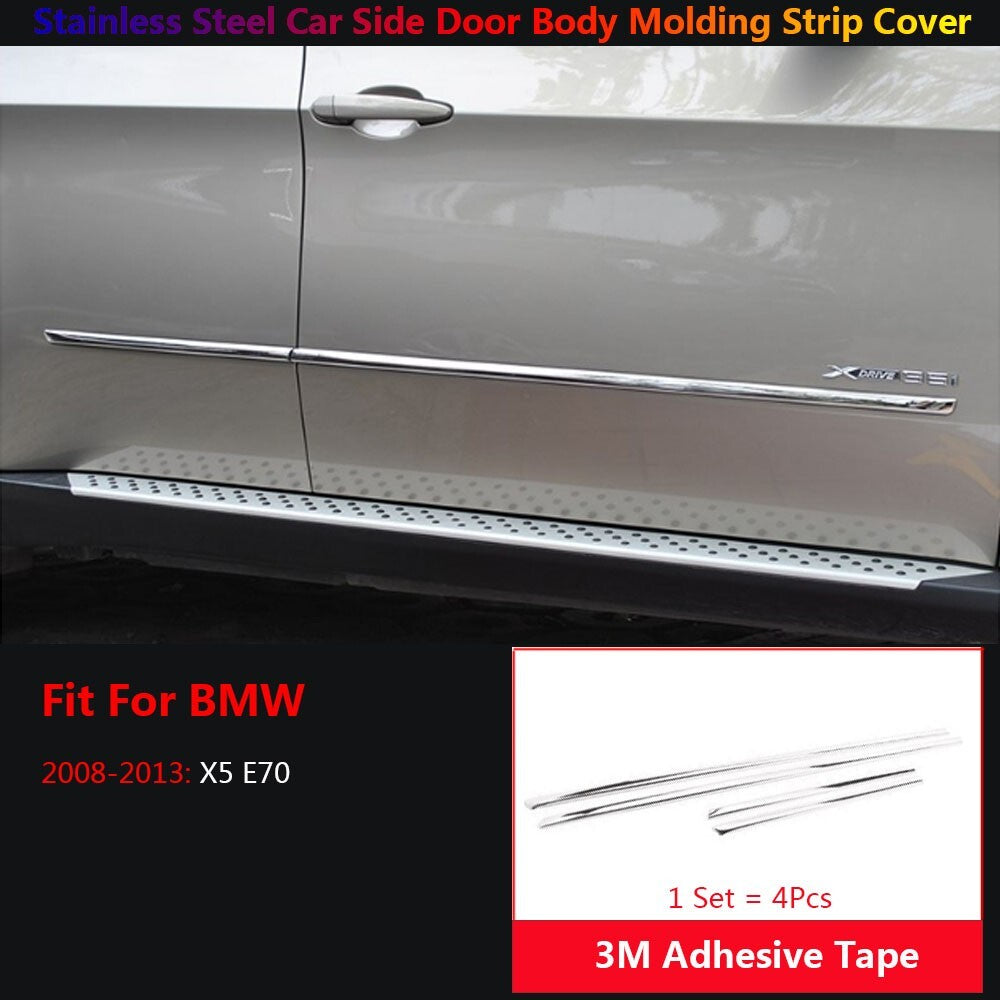 4x Stainless Car Exterior Door Body Side Molding Line Cover Trims for BMW X5 E70