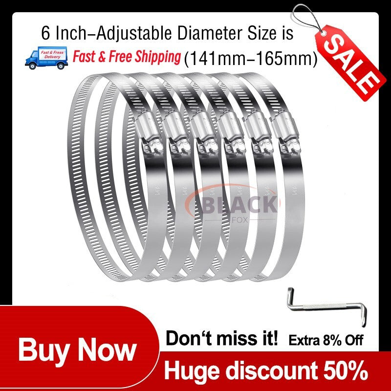 6-inch hose clamp set, adjustable hose clamps suitable for water and gas hoses, automotive hoses