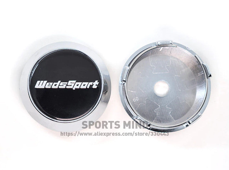 Brand new 4-piece 60mm Weds Sport wheel caps, rim center caps, and black chrome badges.