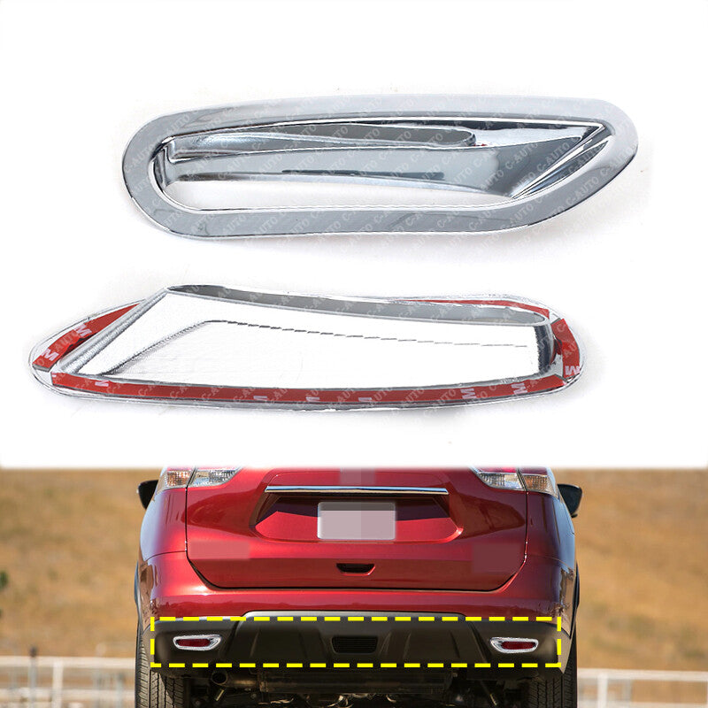 Pair Chrome Silver Rear Fog Lamp Cover for Nissan Rogue X-Trail (T32) 2014 2015