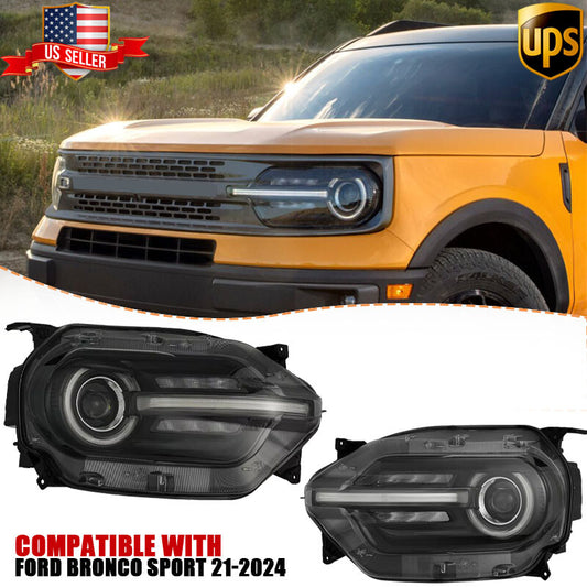 Headlights Assembly Projector Lamps Pair Set for Ford Bronco Sport 2021-2024