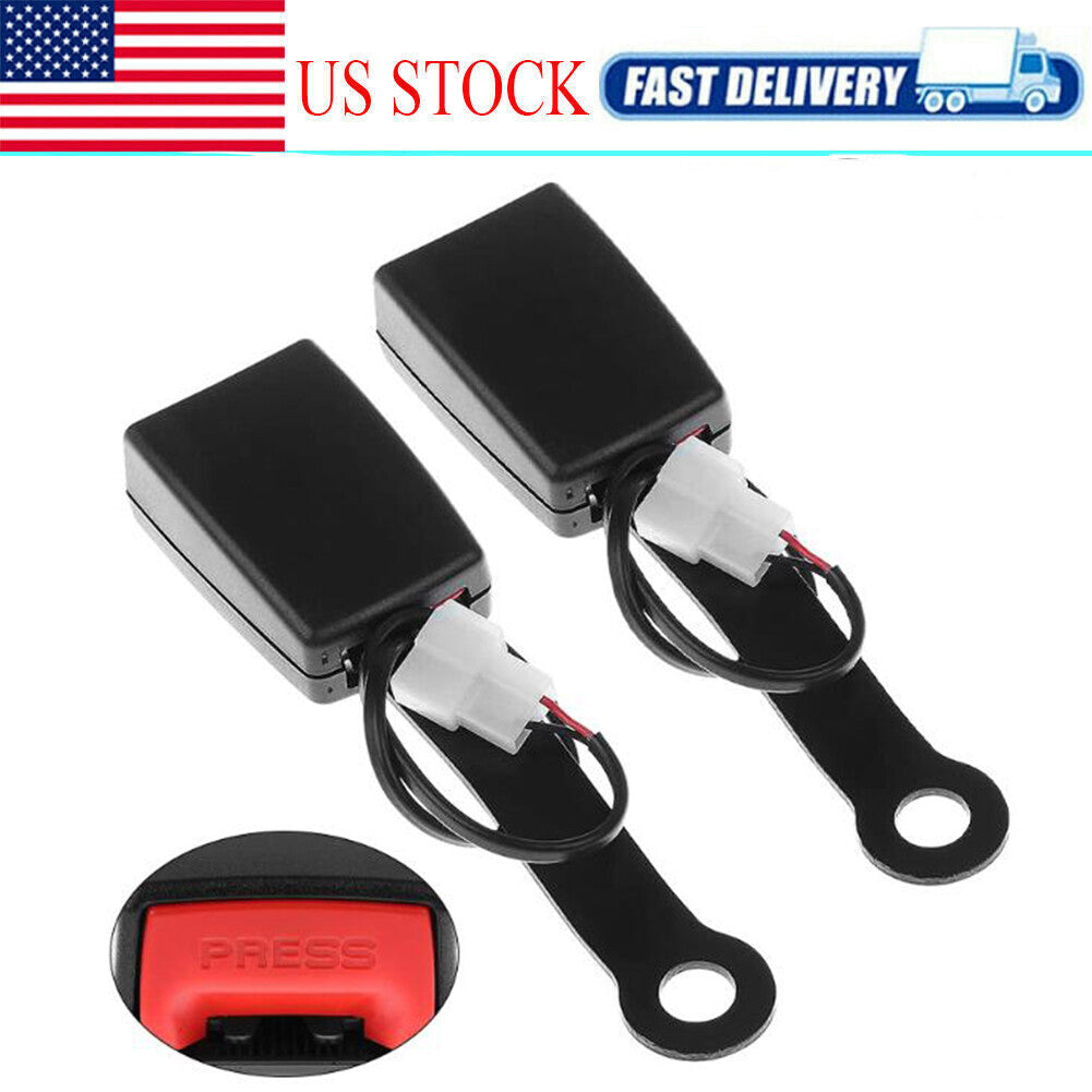 2PCS Car for Seat Belt Buckle Padding Socket Plug Connector w/Warning Cable Black