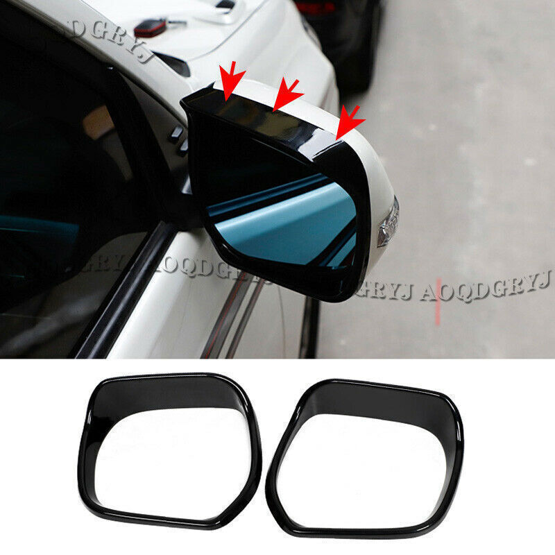 Glossy Black Rearview Mirror Sun Rain Guard Visor Frame for Land Cruiser 2016-21