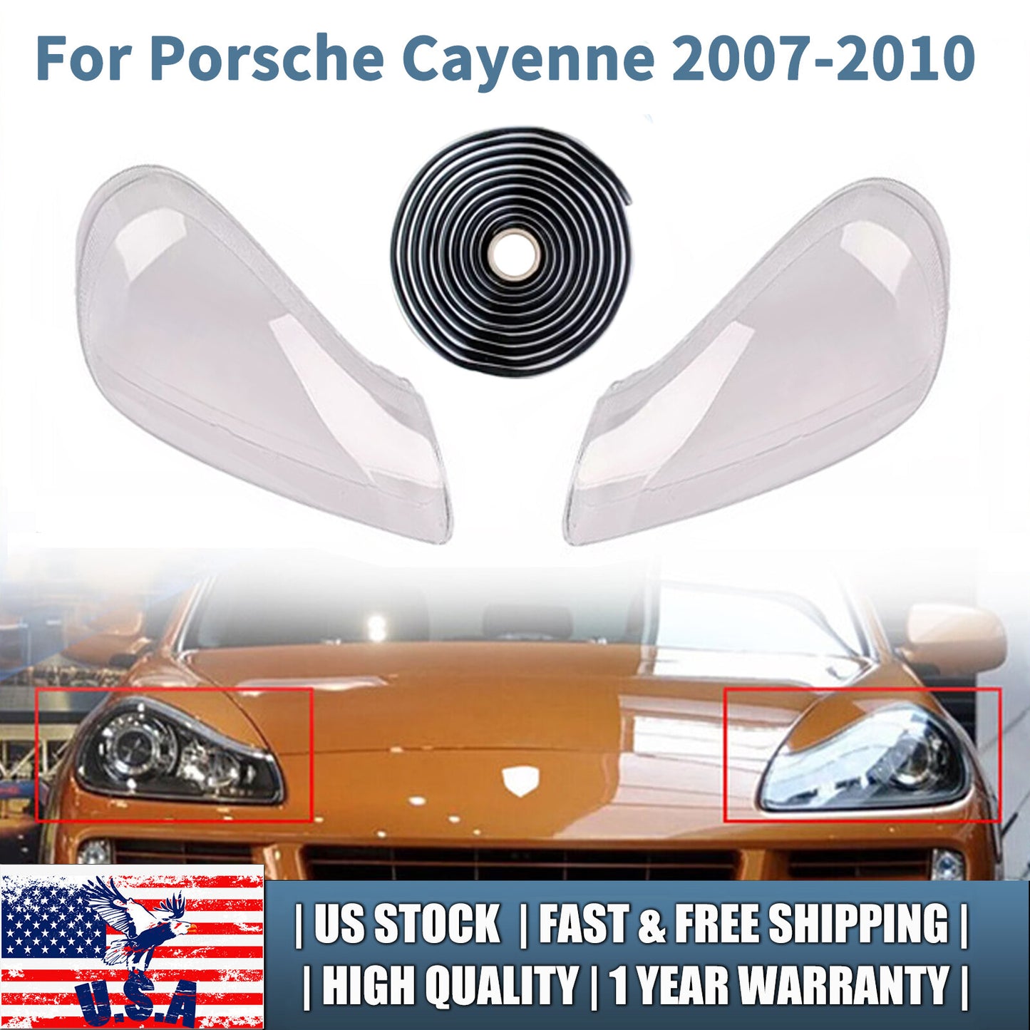 L+R Headlight Lens Cover Fit for Porsche for Cayenne S Sport Utility 4-Door 2007-2010